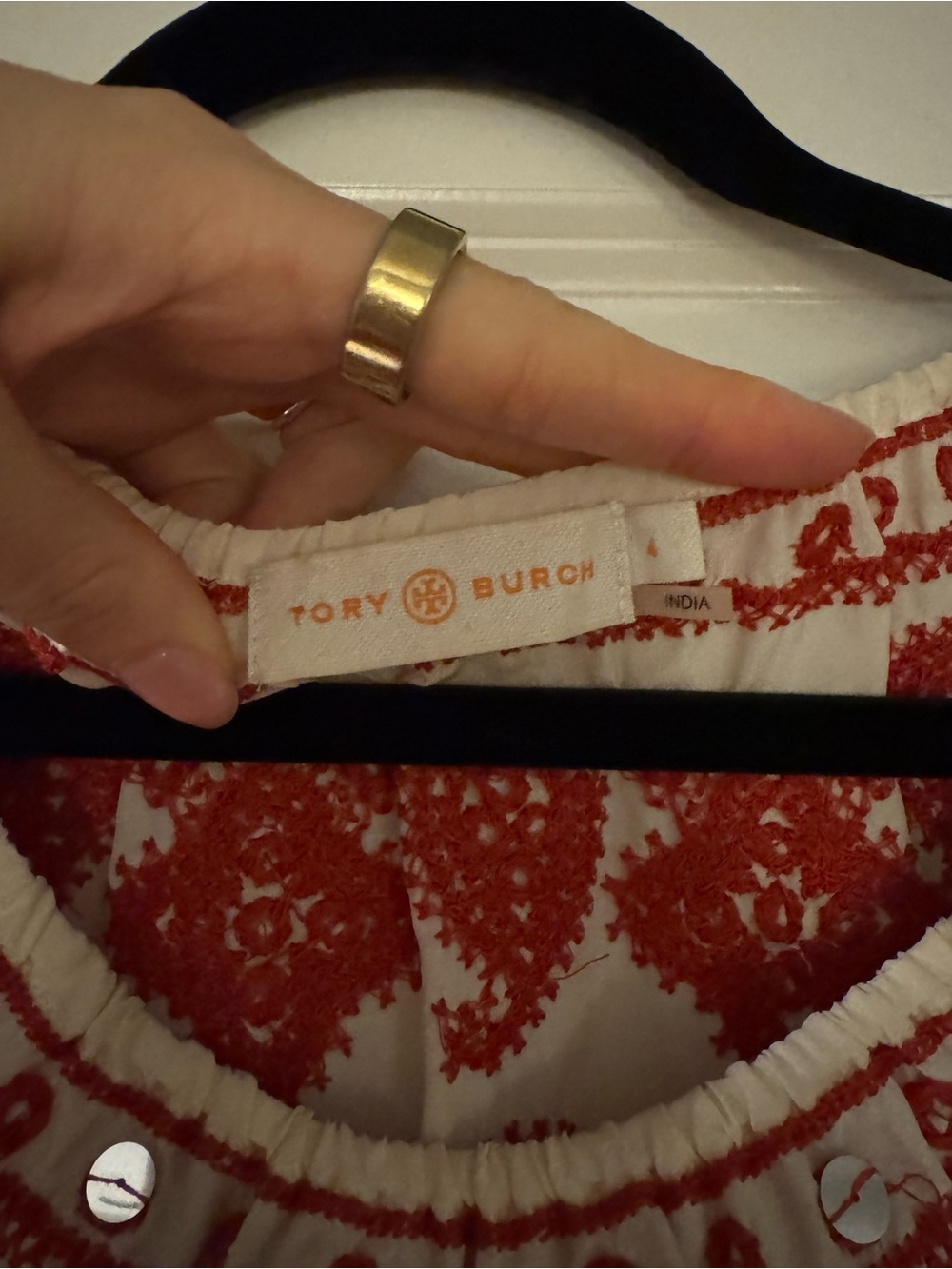 Tory Burch Cream Blouse with Red Embroidered Yoke - Picture 8 of 9